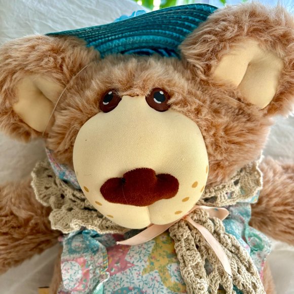 1980's Vintage Xaveir Roberts Girl w/Blue Hat Furskins Spring Attire Bear Plush - Picture 3 of 10
